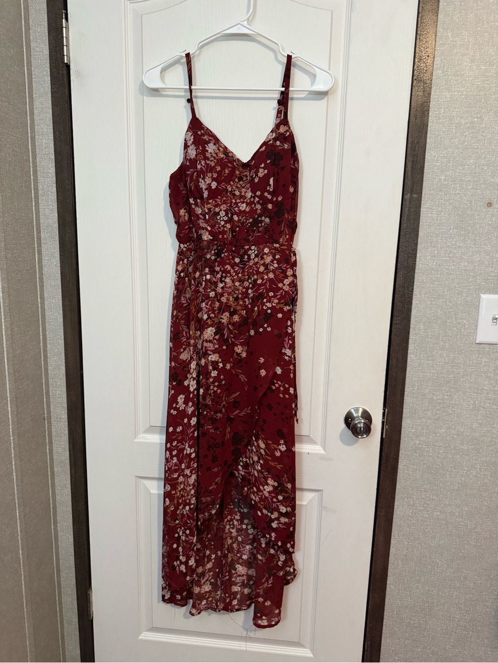 Y2K Burgundy Floral High-Low Maxi Dress